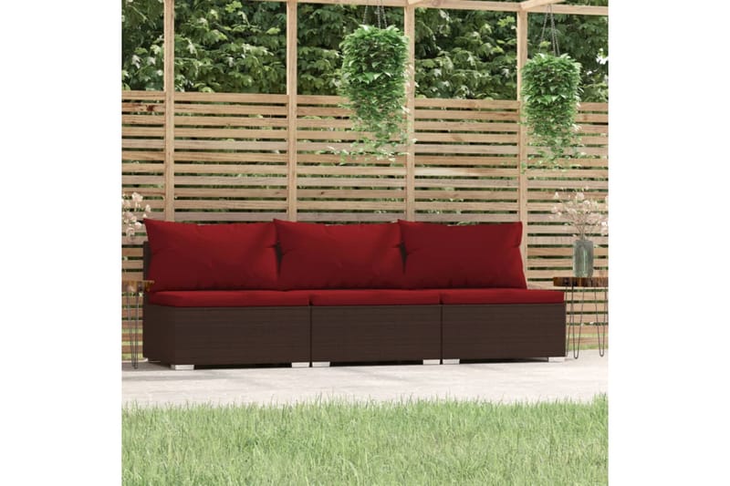 Soffa 3-sits med dynor konstrotting brun - Brun/Röd - Loungesoffor - Utesoffa