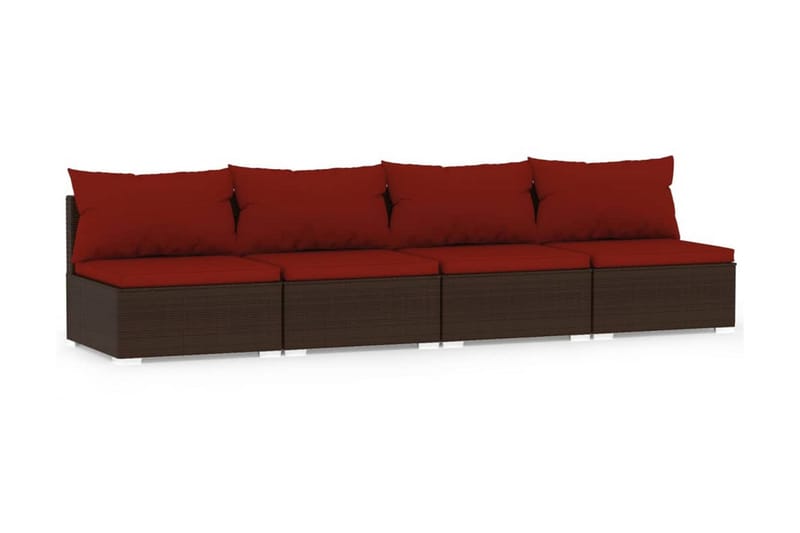 Soffa 4-sits med dynor konstrotting brun - Brun/Röd - Loungesoffor - Utesoffa