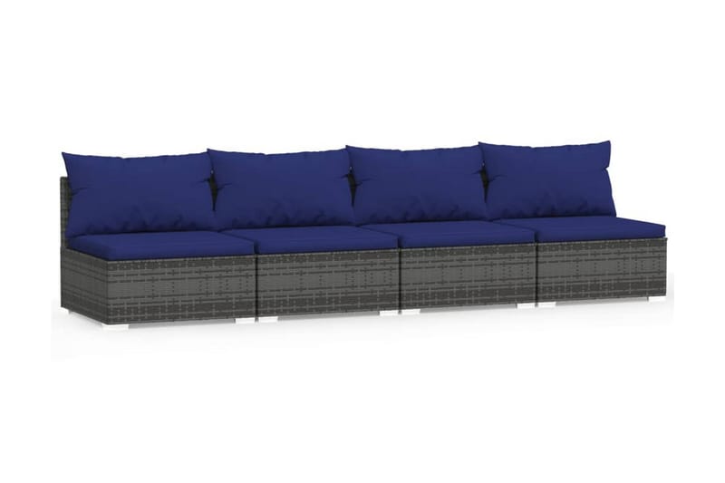 Soffa 4-sits med dynor konstrotting grå - Grå/Blå - Loungesoffor - Utesoffa