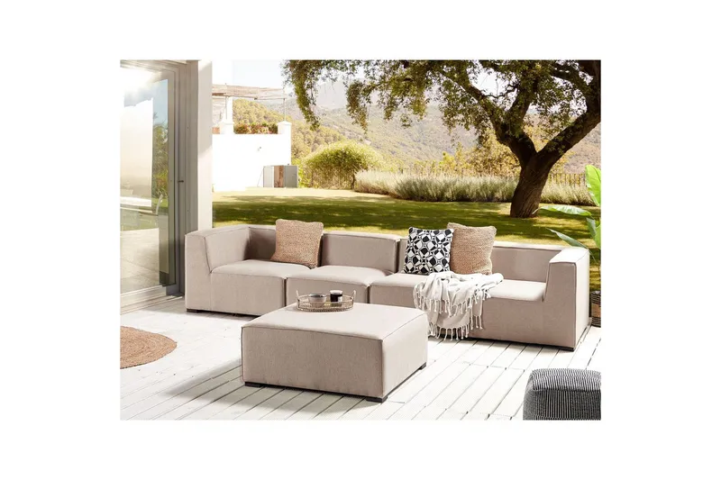 Soffa med fotpall Arezzo Beige/svart - Beige/svart - Utemöbler & utemiljö - Loungemöbler - Loungesoffor