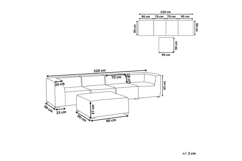 Soffa med fotpall Arezzo Grå/svart - Grå/svart - Utemöbler & utemiljö - Loungemöbler - Loungesoffor