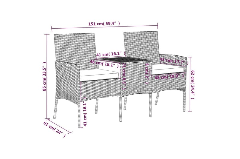 Trädgårdssoffa 2-sits med bord konstrotting antracit - Antracit - Loungesoffor - Utesoffa