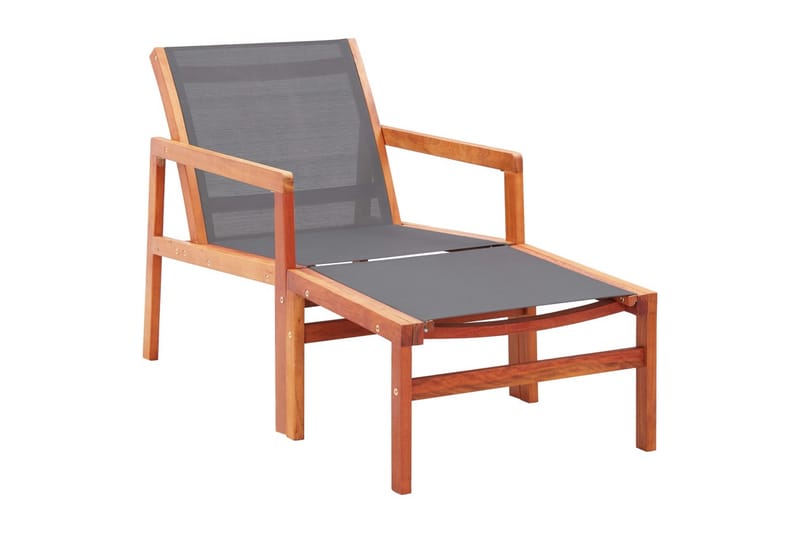 Trädgårdsstol med fotpall grå massivt eukalyptusträ och text - Gr�å - Utefåtölj & loungefåtölj - Loungestol utomhus