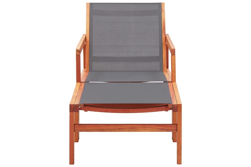 Trädgårdsstol med fotpall grå massivt eukalyptusträ och text - Grå - Utefåtölj & loungefåtölj - Loungestol utomhus