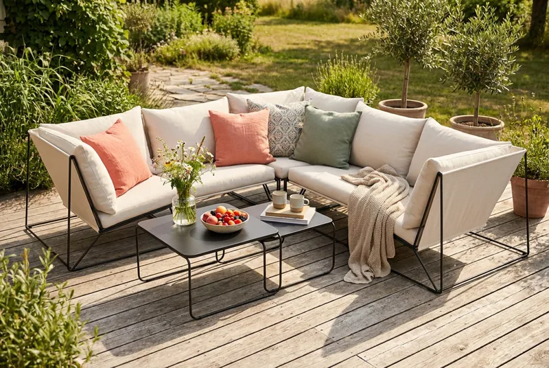 Usteryd utomhus hörnsoffa 5-sits vändbar - Svart/Beige - Utemöbler & utemiljö - Loungemöbler - Loungeset & loungegrupp