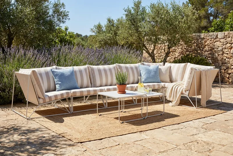Usteryd utomhus hörnsoffa 6-sits vändbar - Beige/Striped - Utemöbler & utemiljö - Loungemöbler - Loungesoffor