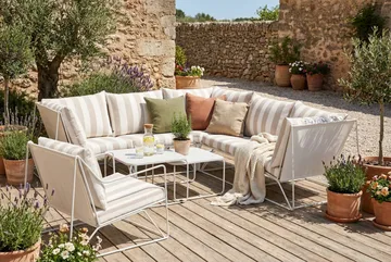 Usteryd utomhus hörnsoffa 6-sits vändbar med fåtölj - Beige/Striped - Utemöbler & utemiljö - Loungemöbler - Loungeset & loungegrupp