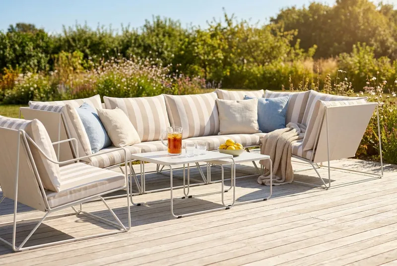 Usteryd utomhus hörnsoffa 6-sits vändbar med fåtölj - Beige/Striped - Utemöbler & utemiljö - Loungemöbler - Loungeset & loungegrupp