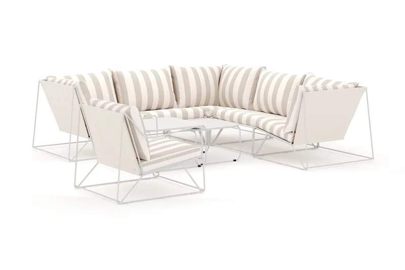 Usteryd utomhus hörnsoffa 6-sits vändbar med fåtölj, Beige/Striped