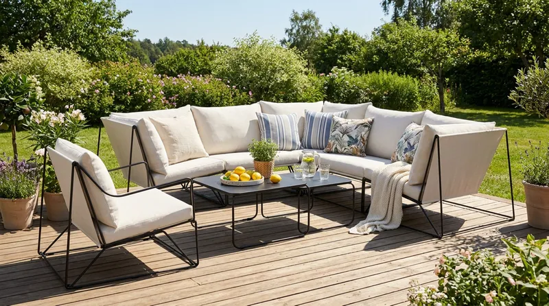 Usteryd utomhus hörnsoffa 6-sits vändbar med fåtölj - Svart/Beige - Utemöbler & utemiljö - Loungemöbler - Loungeset & loungegrupp