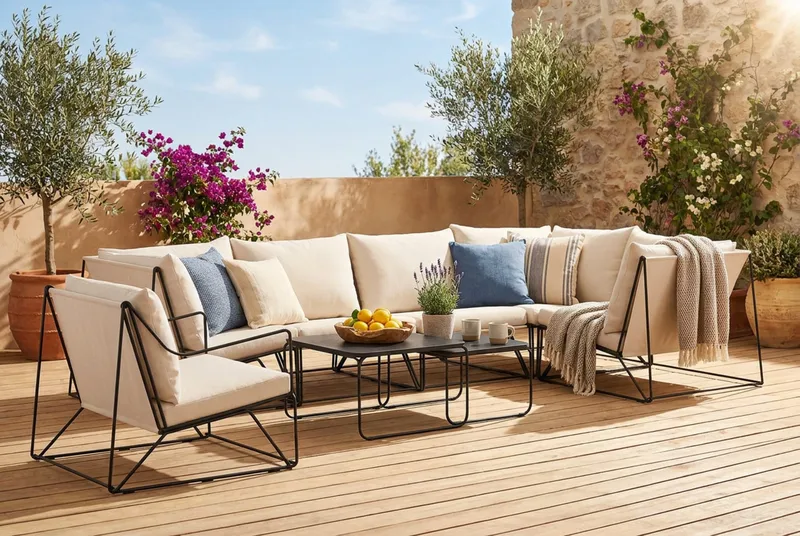 Usteryd utomhus hörnsoffa 6-sits vändbar med fåtölj - Svart/Beige - Utemöbler & utemiljö - Loungemöbler - Loungeset & loungegrupp