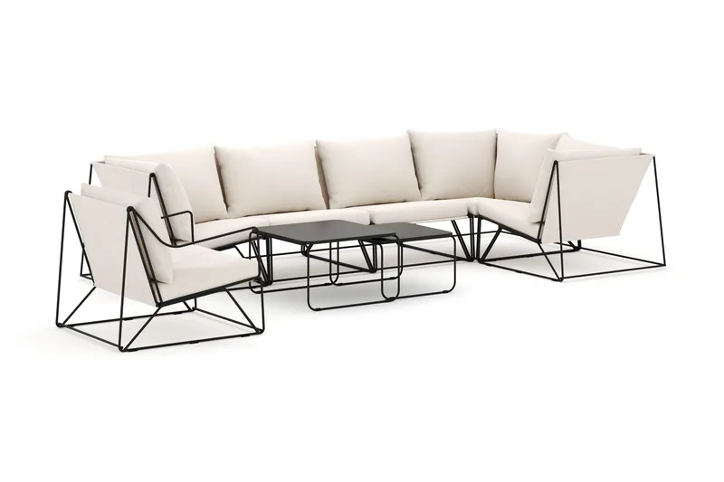 Usteryd utomhus hörnsoffa 6-sits vändbar med fåtölj, Svart/Beige