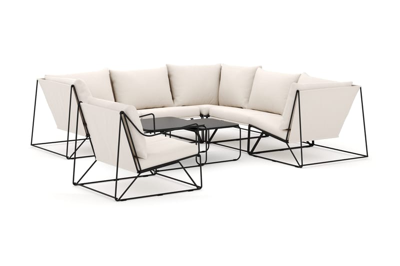 Usteryd utomhus hörnsoffa 6-sits vändbar med fåtölj, Svart/Beige