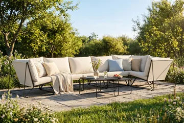 Usteryd utomhus hörnsoffa 6-sits vändbar - Svart/Beige - Utemöbler & utemiljö - Loungemöbler - Loungeset & loungegrupp
