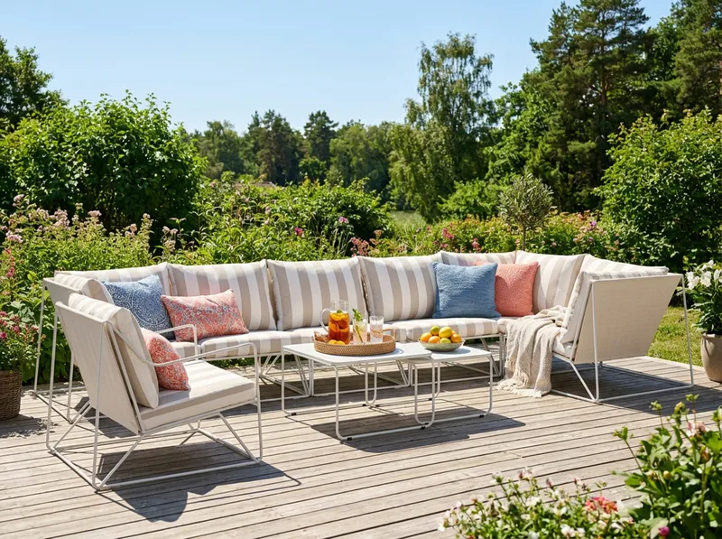 Usteryd utomhus hörnsoffa 7-sits vändbar med fåtölj - Beige/Striped - Utemöbler & utemiljö - Loungemöbler - Loungeset & loungegrupp