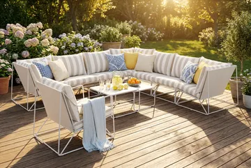 Usteryd utomhus hörnsoffa 8-sits vändbar med fåtölj - Beige/Striped - Utemöbler & utemiljö - Loungemöbler - Loungeset & loungegrupp