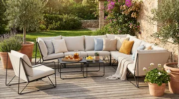 Usteryd utomhus hörnsoffa 8-sits vändbar med fåtölj - Svart/Beige - Utemöbler & utemiljö - Loungemöbler - Loungeset & loungegrupp