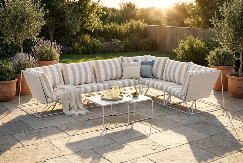 Usteryd utomhus L-soffa 6-sits vändbar - Beige/Striped - Utemöbler & utemiljö - Loungemöbler - Loungeset & loungegrupp