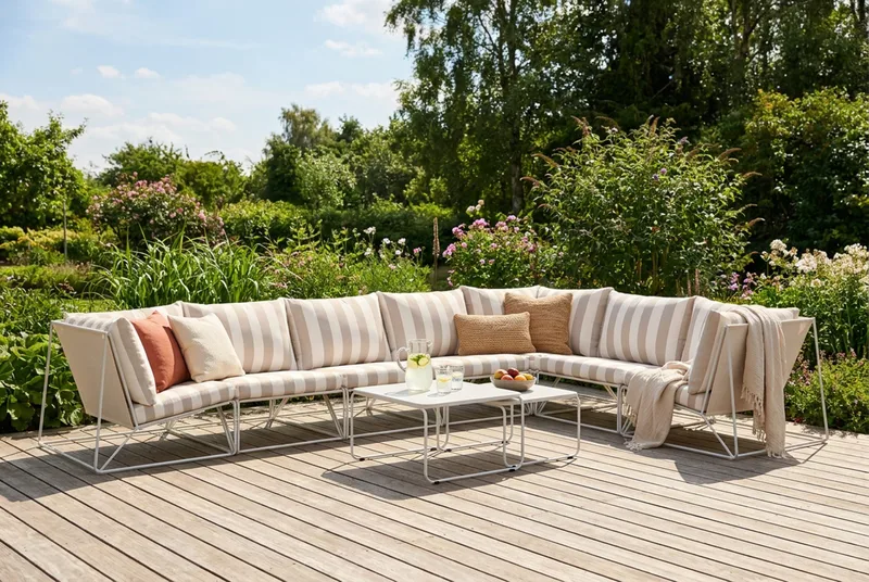 Usteryd utomhus L-soffa 7-sits vändbar - Beige/Striped - Utemöbler & utemiljö - Loungemöbler - Loungeset & loungegrupp