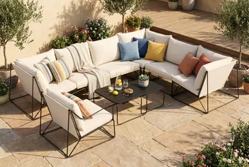 Usteryd utomhus L-soffa 7-sits vändbar med fåtölj - Svart/Beige - Utemöbler & utemiljö - Loungemöbler - Loungeset & loungegrupp