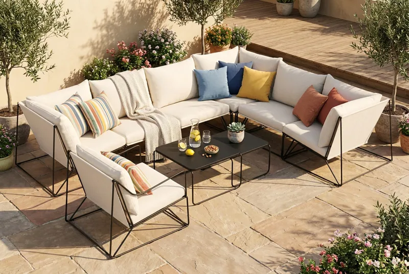 Usteryd utomhus L-soffa 7-sits vändbar med fåtölj - Svart/Beige - Utemöbler & utemiljö - Loungemöbler - Loungeset & loungegrupp