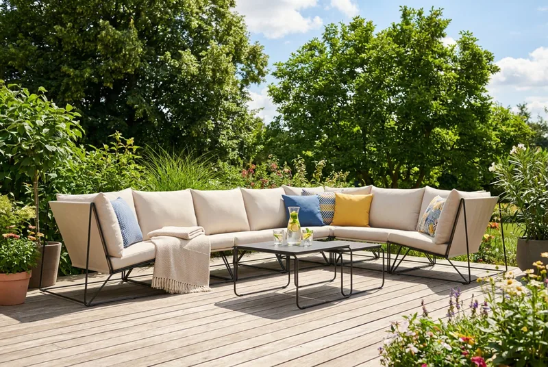 Usteryd utomhus L-soffa 7-sits vändbar - Svart/Beige - Utemöbler & utemiljö - Loungemöbler - Loungeset & loungegrupp