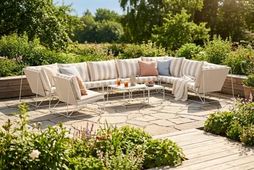 Usteryd utomhus L-soffa 8-sits vändbar med fåtölj - Beige/Striped - Utemöbler & utemiljö - Loungemöbler - Loungeset & loungegrupp