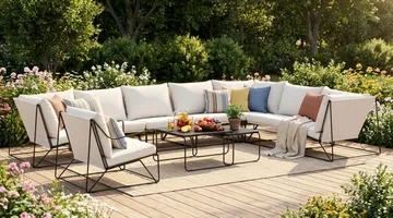 Usteryd utomhus L-soffa 8-sits vändbar med fåtölj - Svart/Beige - Utemöbler & utemiljö - Loungemöbler - Loungeset & loungegrupp