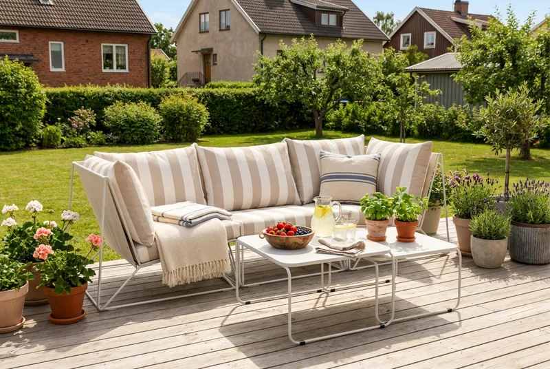 Usteryd utomhus rak 3-sits soffa - Beige/Striped - Utemöbler & utemiljö - Loungemöbler - Loungeset & loungegrupp
