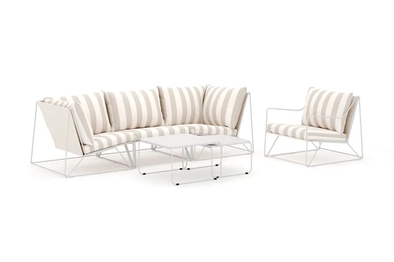 Usteryd utomhus rak 4-sits soffa med fåtölj, Beige/Striped