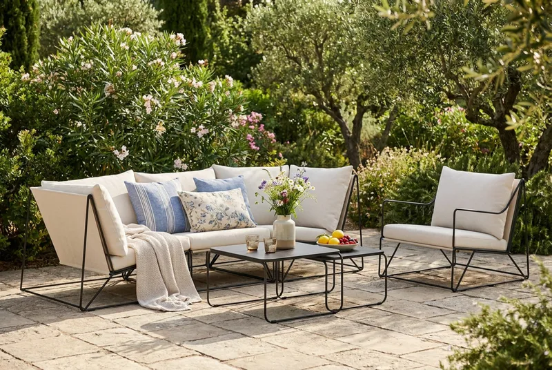 Usteryd utomhus rak 4-sits soffa med fåtölj - Svart/Beige - Utemöbler & utemiljö - Loungemöbler - Loungeset & loungegrupp