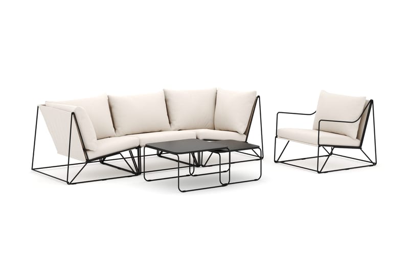 Usteryd utomhus rak 4-sits soffa med fåtölj, Svart/Beige