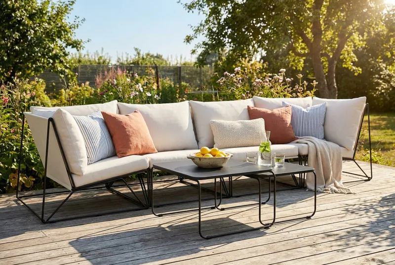 Usteryd utomhus rak 4-sits soffa - Svart/Beige - Utemöbler & utemiljö - Loungemöbler - Loungeset & loungegrupp