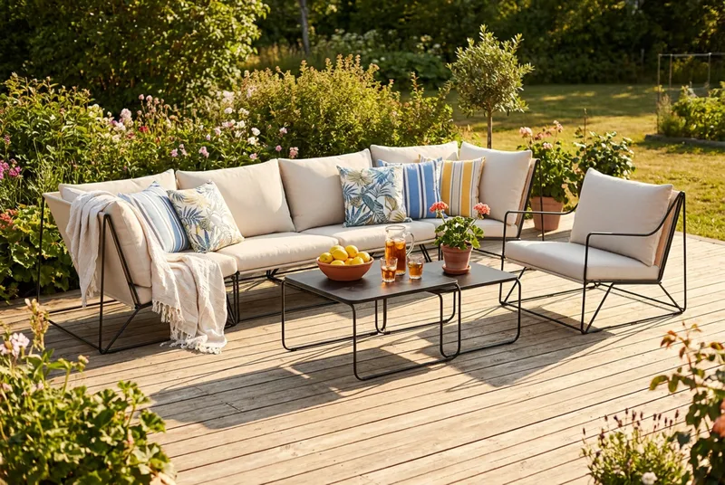 Usteryd utomhus rak 5-sits soffa med fåtölj - Svart/Beige - Utemöbler & utemiljö - Loungemöbler - Loungeset & loungegrupp