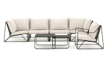 Usteryd utomhus rak 5-sits soffa med fåtölj - Svart/Beige - Utemöbler & utemiljö - Loungemöbler - Loungeset & loungegrupp