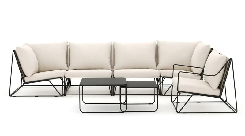 Usteryd utomhus rak 5-sits soffa med fåtölj - Svart/Beige - Utemöbler & utemiljö - Loungemöbler - Loungeset & loungegrupp