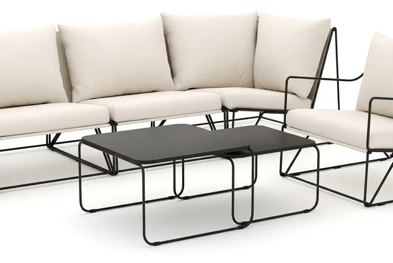Usteryd utomhus rak 5-sits soffa med fåtölj - Svart/Beige - Utemöbler & utemiljö - Loungemöbler - Loungeset & loungegrupp