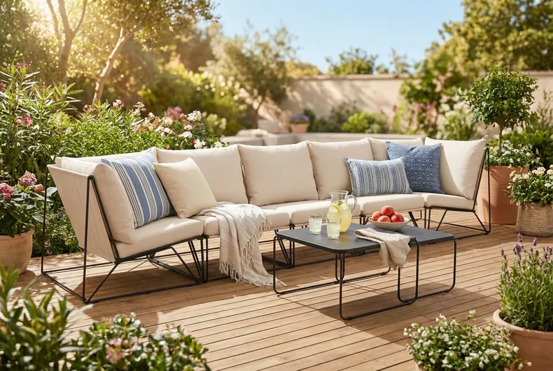 Usteryd utomhus rak 5-sits soffa - Svart/Beige - Utemöbler & utemiljö - Loungemöbler - Loungeset & loungegrupp