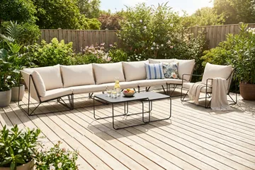 Usteryd utomhus rak 6-sits soffa med fåtölj - Svart/Beige - Utemöbler & utemiljö - Loungemöbler - Loungeset & loungegrupp