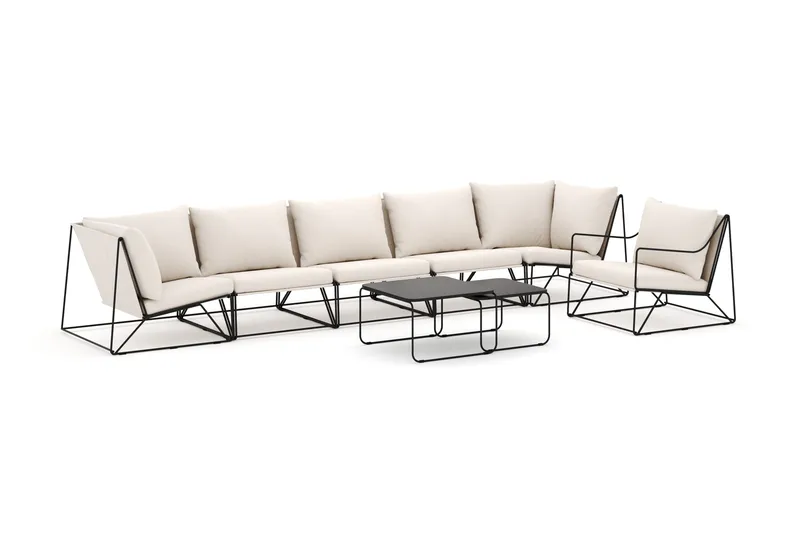 Usteryd utomhus rak 6-sits soffa med fåtölj, Svart/Beige
