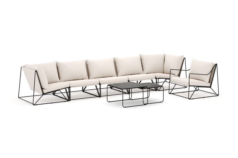 Usteryd utomhus rak 6-sits soffa med fåtölj, Svart/Beige