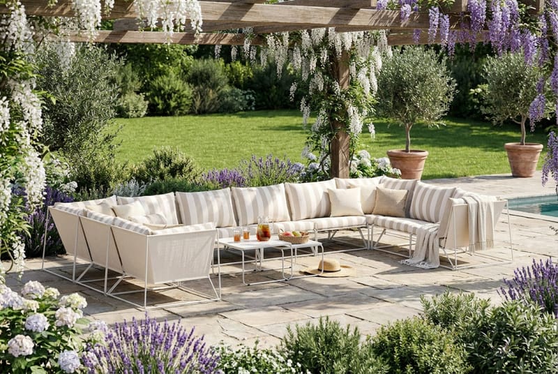 Usteryd utomhus U-soffa 10-sits med stängt avslut - Beige/Striped - Utemöbler & utemiljö - Loungemöbler - Loungeset & loungegrupp
