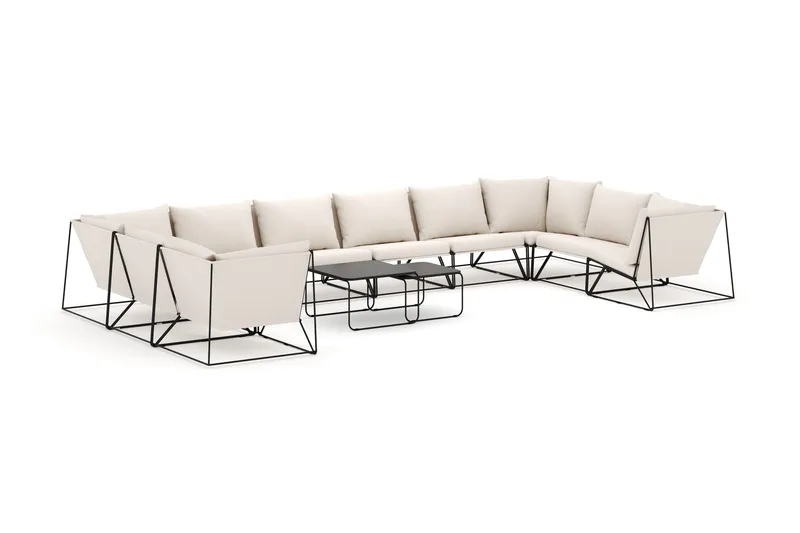 Usteryd utomhus U-soffa 10-sits med stängt avslut, Svart/Beige