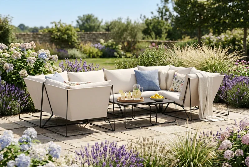 Usteryd utomhus U-soffa 6-sits med stängt avslut - Svart/Beige - Utemöbler & utemiljö - Loungemöbler - Loungeset & loungegrupp