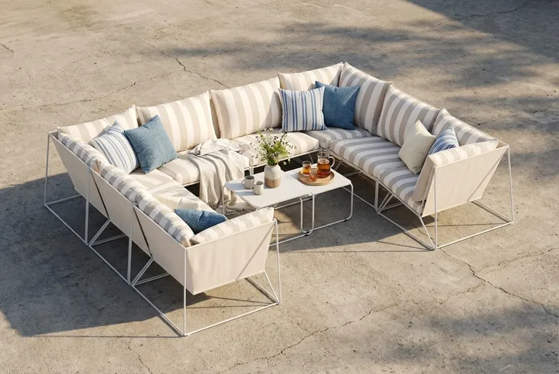 Usteryd utomhus U-soffa 8-sits med stängt avslut - Beige/Striped - Utemöbler & utemiljö - Loungemöbler - Loungeset & loungegrupp