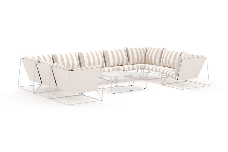 Usteryd utomhus U-soffa 9-sits med stängt avslut - Beige/Striped - Utemöbler & utemiljö - Loungemöbler - Loungeset & loungegrupp