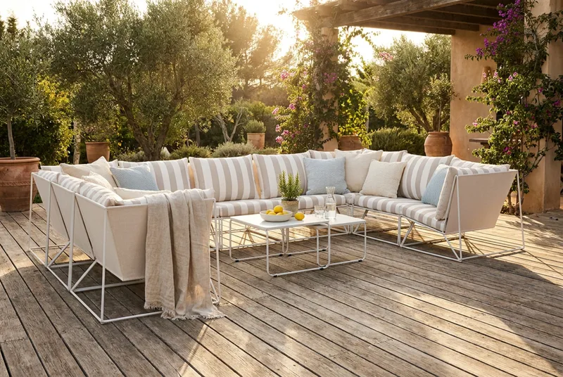 Usteryd utomhus U-soffa 9-sits med stängt avslut - Beige/Striped - Utemöbler & utemiljö - Loungemöbler - Loungeset & loungegrupp