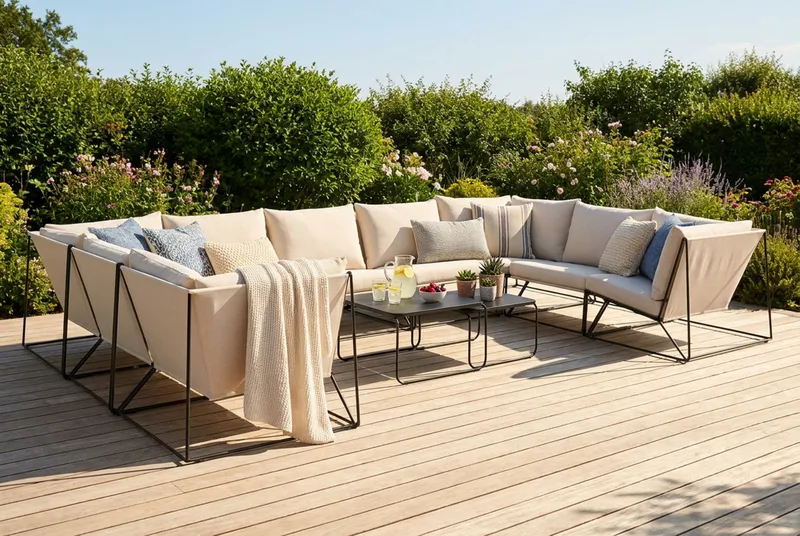 Usteryd utomhus U-soffa 9-sits med stängt avslut - Svart/Beige - Utemöbler & utemiljö - Loungemöbler - Loungeset & loungegrupp