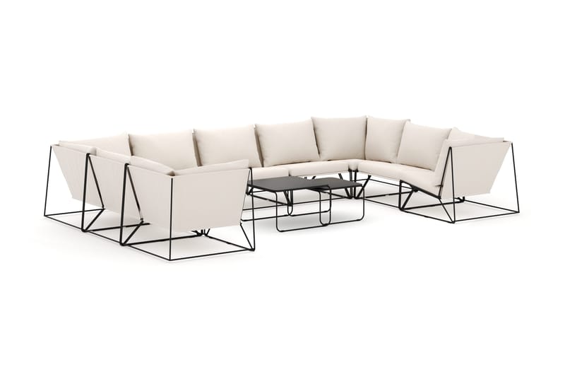 Usteryd utomhus U-soffa 9-sits med stängt avslut, Svart/Beige