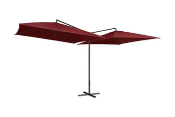 Dubbelt parasoll med stålstång 250x250 cm vinröd